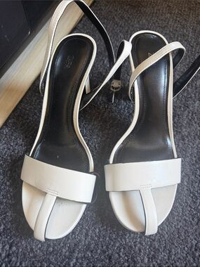 Zara White Strappy Toe-Loop Slingback Heels